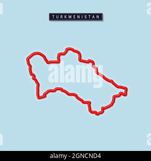 Turkmenistan fett umrissische Karte. Glänzender roter Rand mit weichem Schatten. Länderschild. Vektorgrafik. Stock Vektor