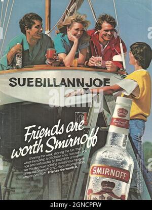 Smirnoff Wodka - Papier Vintage Werbung Werbung 1980 1970 Smirnoff Friends are Worth Smirnoff Stockfoto