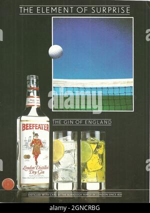 Beefeater Gin London Gin Vintage Werbespot Werbespot der 1970er-Jahre der 1980er-Jahre Stockfoto