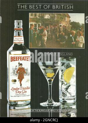 Beefeater Gin London Gin Vintage Werbespot Werbespot der 1970er-Jahre der 1980er-Jahre Stockfoto