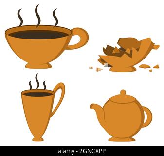 Kaffeetasse Varianten Cartoon Design Element gesetzt Farbe, isolierte Vektor, über weiß, ausgeschnitten, horizontal Stock Vektor