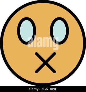 Smiley-Symbol mit gekreuzten Lippen. Kontur gekreuzten Mund Smiley Vektor Symbol Farbe flach isoliert Stock Vektor