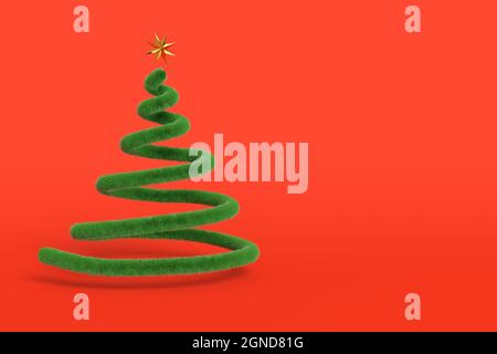 Abstrakter weihnachtsbaum auf rotem Hintergrund. 3d-Illustration. Stockfoto