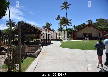 Oahu HI USA 6/3-4/2021. Polynesisches Kulturzentrum. Eröffnet Am 10/12/1963. Polynesische Inseln: Samoa, Aotearoa, Fidschi, Hawaii, Tahiti und Tonga. Geschäfte Stockfoto