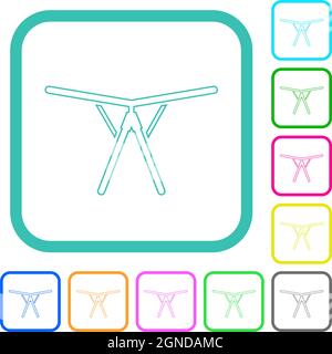 Zusammenklappbare Wäscheständer umreißen lebendige farbige flache Symbole in geschwungenen Rändern auf weißem Hintergrund Stock Vektor