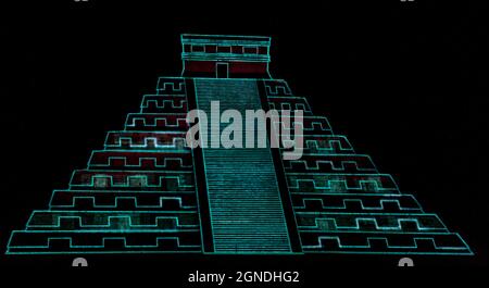 CHICHEN ITZA, MEXIKO - 25. FEB 2016: Lichtshow an der Kukulkan Pyramide in der alten Maya-Stadt Chichen Itza, Mexiko Stockfoto