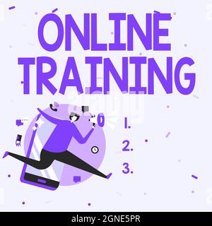 Handschriftschild Online-Schulung. Internet-Konzept Nehmen Sie das Bildungsprogramm von der elektronischen Mittel man Drawing Holding Megaphon läuft mit Stockfoto