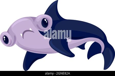 Hai mit Hammerköpfen, Cartoon-Fische mit großen Augen. Vektor Unterwasser-Hai mit großem Kopf in Form Hammer Illustration Stock Vektor
