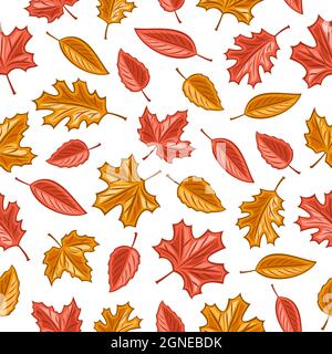 Vektor-Blätter Nahtloses Muster, quadratischer wiederholender Hintergrund für saisonales herbstliches Interieur, Poster mit ausgeschnittenen Illustrationen verschiedener Herbst Stock Vektor