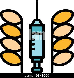 Symbol für Spritze und Pflanzen. Kontur Spritze und Pflanzen Vektor Symbol Farbe flach isoliert Stock Vektor