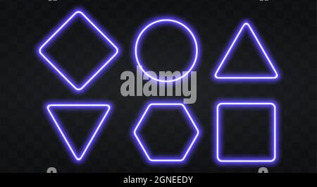 Set aus blau leuchtenden Neonrahmen auf dunklem Hintergrund Stock Vektor