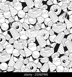 Nahtloses Dessin. Schwarz-Weiß-Cartoon-Illustration auf weißem Hintergrund. Stock Vektor