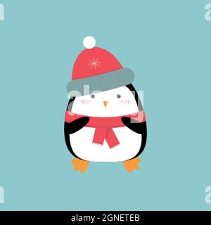 Niedliche Cartoon Baby Pinguin in Hut und Schal Stock Vektor