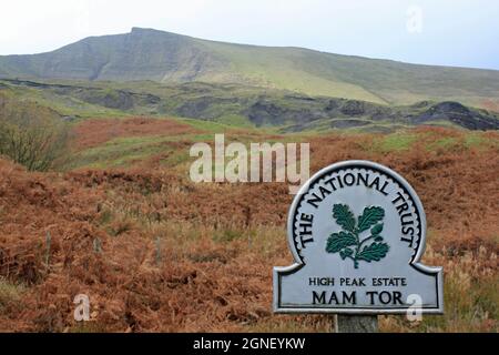 National Trust Sign - Mam Tor, außerhalb von Castleton, Derbyshire, Großbritannien Stockfoto