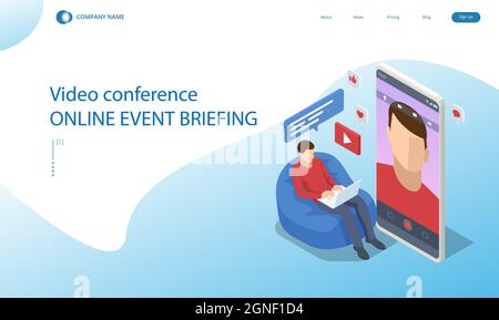 Isometrische Videokonferenz. Online Meeting Arbeit von zu Hause aus. Heimbüro. Multiethnisches Geschäftsteam. Stock Vektor