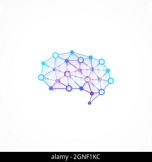 Brain Logo Silhouette Design-Vorlage mit verbundenen Linien und Punkten. Logo Für Künstliche Intelligenz. Brainstorming Think Idea Logo Symbol Icon Konzept Stockfoto