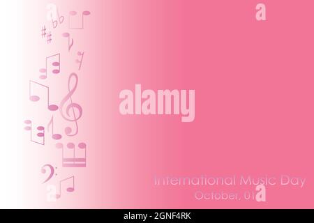 Abstrakte Musiknoten isoliert auf rosa Farbverlauf Hintergrund, Vektor-Iilustration der internationalen Musik Tag Ereignis. Vektorgrafik Stock Vektor
