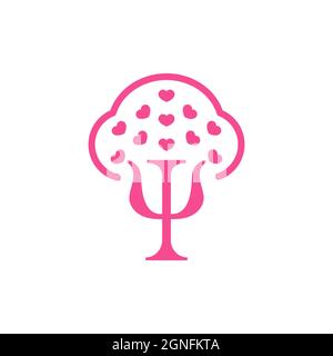 Logo für Gruppentherapie. PSI-Symbol mit Herzen. Psychologie-Symbol. Vektorgrafik Stock Vektor