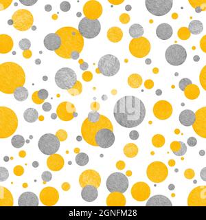 Nahtloses Muster aus Aquarell-Grau und gelben Ovalen. Am besten für Textil- oder Kindertapeten. Frisches Design. Stockfoto