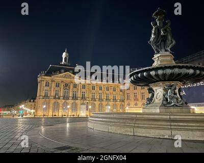 Brunnen am Place de la Bourse Stockfoto