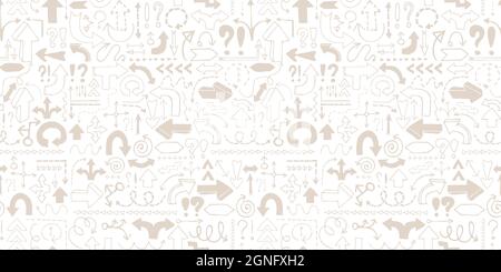 Pfeil nahtloses Muster, neutral kachelbarer Hintergrund mit handgezeichneten Symbolen Stock Vektor