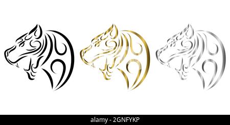 Drei Farben schwarz Gold Silber Linie Kunst des Tigers Kopf. Gute Verwendung für Symbol, Maskottchen, Symbol, Avatar, Tattoo, T-Shirt-Design, Logo oder ein beliebiges Design Stock Vektor