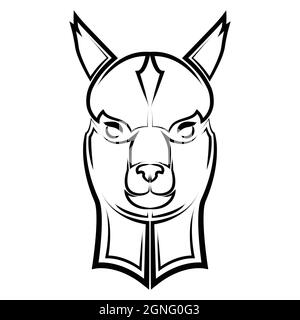 Schwarz-weiße Linienkunst des lama-Kopfes. Gute Verwendung für Symbol, Maskottchen, Symbol, Avatar, Tattoo, T-Shirt-Design, Logo oder ein beliebiges Design. Stock Vektor