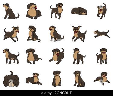 Cute Cartoon Vektor Illustration Icon Set von einem großen Hund. Es ist flach. Stock Vektor