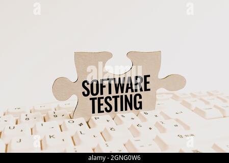 Hand schreiben Zeichen Software-Test. Geschäftsansatz Bewerten Sie die Funktionalität einer Softwareanwendung Computer Laptop für die Typisierung von Kommunikation Stockfoto