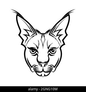 Schwarz-weiße Linienkunst des Wildkatzenkopfes. Gute Verwendung für Symbol, Maskottchen, Symbol, Avatar, Tattoo, T-Shirt-Design, Logo oder ein beliebiges Design. Stock Vektor