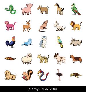 Niedliche Tier Cartoon flache Icon-Set Stock Vektor