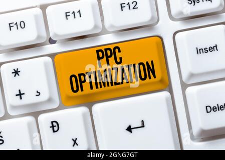 Textunterschrift zur PPC-Optimierung. Wort für Verbesserung der Suchmaschinen-Plattform für Pay per click Typing Cooking Instructions and Ingredient Stockfoto
