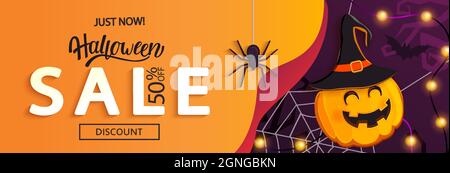 Halloween Verkauf horizontales Banner, Karte, Flyer. Stock Vektor