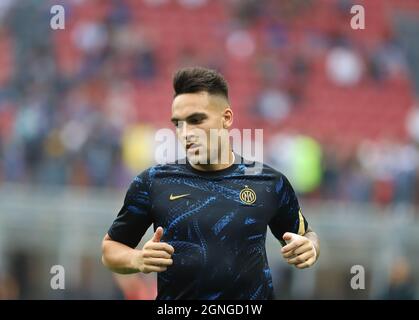 MAILAND ITALIEN- September 26 Giuseppe Meazza Lautaro Martinez FC Inter, vor dem Spiel zwischen FC Inter und Atalanta BC im Stadio Giuseppe Meazza am 26. September 2021 in Mailand, Italien. Stockfoto