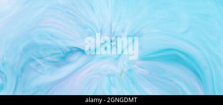 Fluid Art. Abstrakte flüssige Farbe texturierter Hintergrund mit dekorativen Spiralen und Wirbeln. Flüssiger rosa blauer Hintergrund. Trendige Tapete Stockfoto