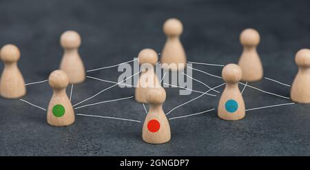Group of people connecting through a web, business networking and communication Stockfoto