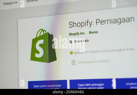 Jakarta, Indonesien-17. September 2021: Shopify Mobile Apps Website auf dem Bildschirm am 17. September 2021. In Jakarta Indonesien. Stockfoto