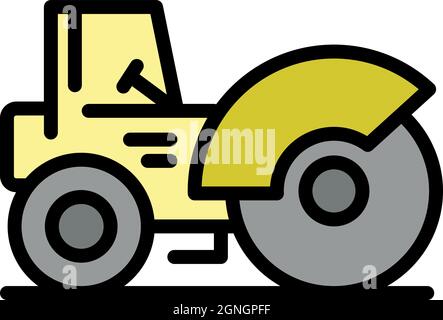Symbol für Straßenwalze auf der Autobahn. Umriss Autobahn Straße Roller Vektor-Symbol Farbe flach isoliert Stock Vektor