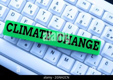 Textunterschrift mit Darstellung des Klimawandels. Konzept Bedeutung Änderung des erwarteten Wettermusters einer Region Zusammenfassung Aufzeichnung Liste von Stockfoto