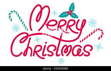 Vektor-Banner für Weihnachten mit Handzeichnung Schriftzug. Retro-Banner für Weihnachten mit Urlaubselementen. Stock Vektor
