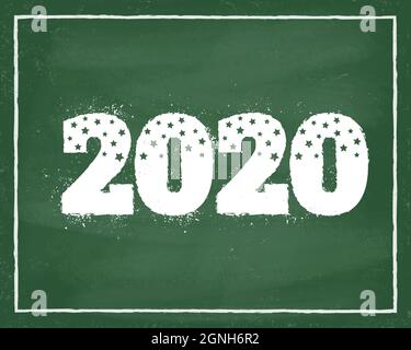 Vector Vintage Grußkarte mit 2020 auf Tafel für Weihnachten und Neujahr. Postkarte zum neuen Jahr 2020. Stock Vektor