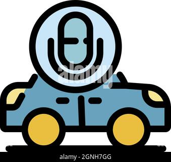 Symbol für fahrerloses Auto des Sprachassistenten. Umriss Voice Assistant fahrerlose Auto Vektor Symbol Farbe flach isoliert Stock Vektor