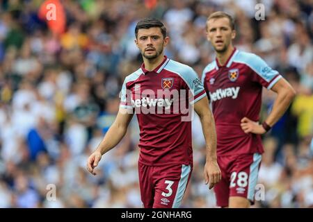 Leeds, Großbritannien. September 2021. Aaron Cresswell #3 von West Ham United während des Spiels in Leeds, Vereinigtes Königreich am 9/25/2021. (Foto von James Heaton/News Images/Sipa USA) Quelle: SIPA USA/Alamy Live News Stockfoto