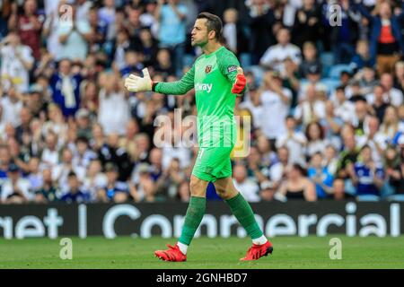 Leeds, Großbritannien. September 2021. ?ukasz Fabia?Ski #1 von West Ham United während des Spiels in Leeds, Vereinigtes Königreich am 9/25/2021. (Foto von James Heaton/News Images/Sipa USA) Quelle: SIPA USA/Alamy Live News Stockfoto
