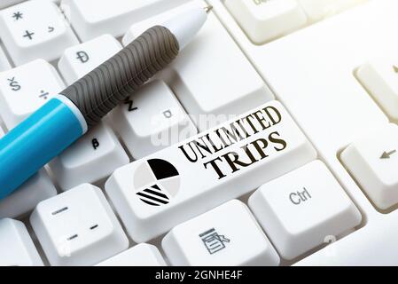 Text mit Inspiration unbegrenzte Reisen. Internet-Konzept mehrere Reise oder Ausflug vor allem für Vergnügen Internet-Browsing und Online-Recherche Stockfoto