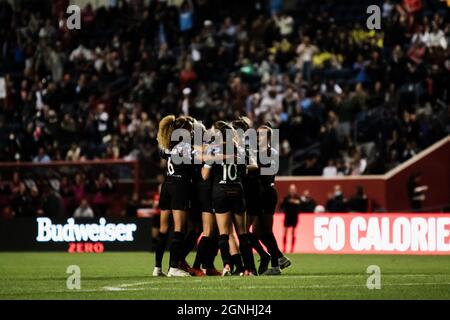 Bridgeview, Usa. September 2021. Chicago Red Stars feiern das Tor zum Spiel am 25. September im Seat Geek Stadium Credit: SPP Sport Press Foto. /Alamy Live News Stockfoto