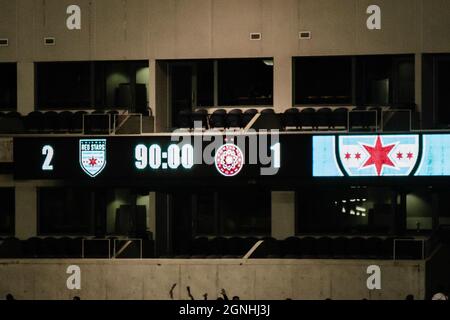 Bridgeview, Usa. September 2021. Endergebnis zwischen den Chicago Red Stars (2) und Portland Thorns (1) am 25. September im Seat Geek Stadium Credit: SPP Sport Press Photo. /Alamy Live News Stockfoto