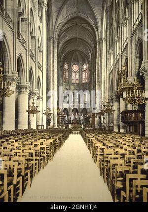 Das Innere der Kathedrale Notre Dame in Paris, Frankreich ca. 1890-1900 Stockfoto