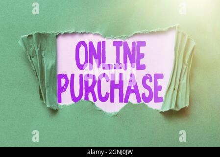 Textunterschrift mit Darstellung des Online-Kaufes. Business Concept kauft elektronische Handelswaren aus über das Internet Entdecken Sie neue Chancen frisch Stockfoto