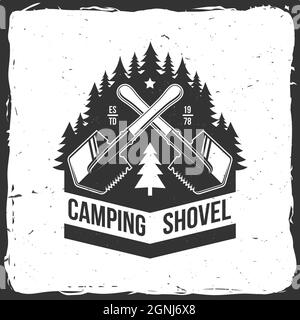 Campingschaufel. Outdoor-Abenteuer. Vektorgrafik. Konzept für Hemd oder Logo, Print, Stempel oder T-Shirt. Vintage Typografie Design mit Camper Schaufel Stock Vektor